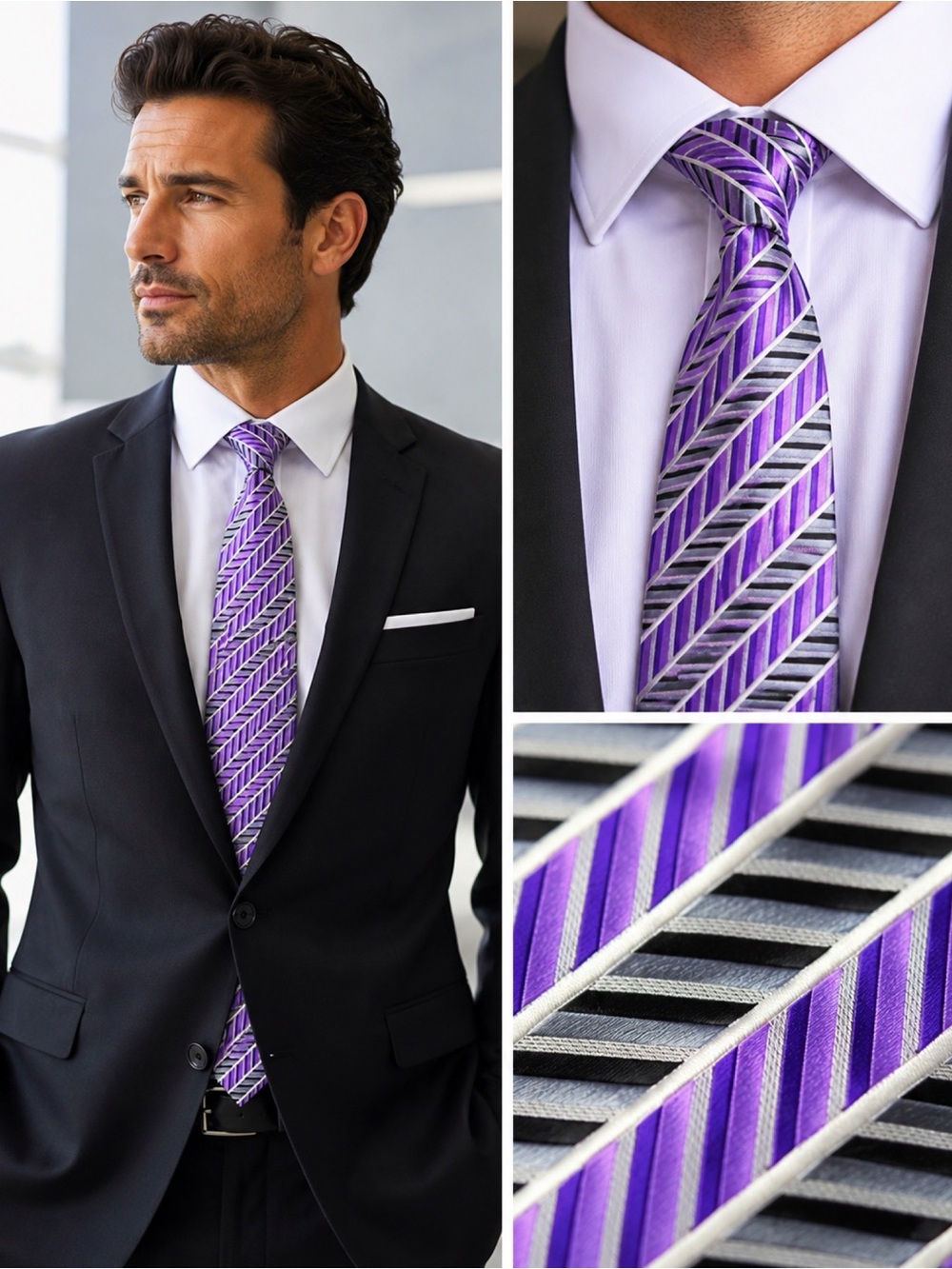 Kenneth Roberts Platinum Purple Printed Silk Blend Tie